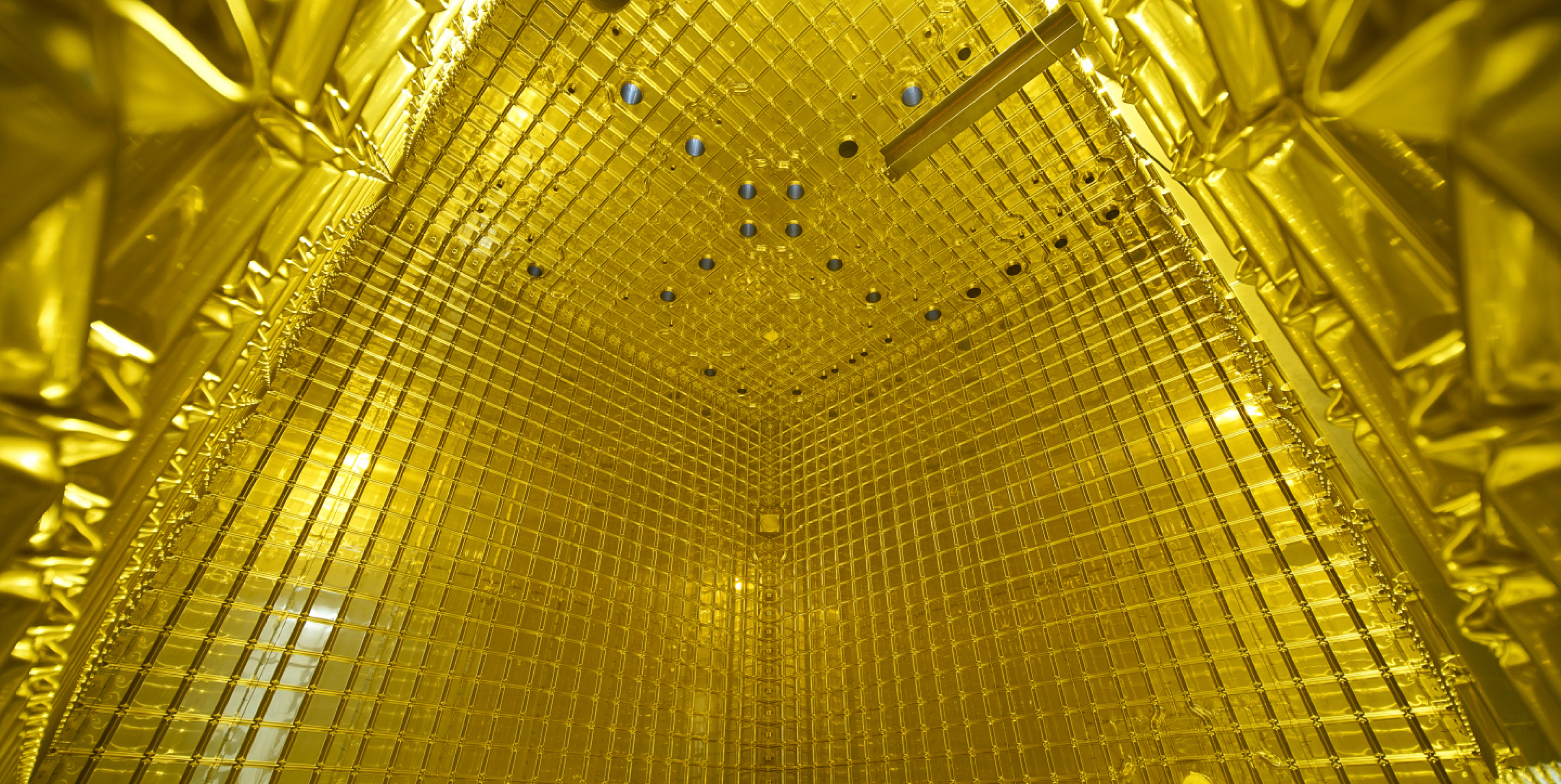 A closeup photo of the DUNE international neutrino experiment interior at Fermilab.