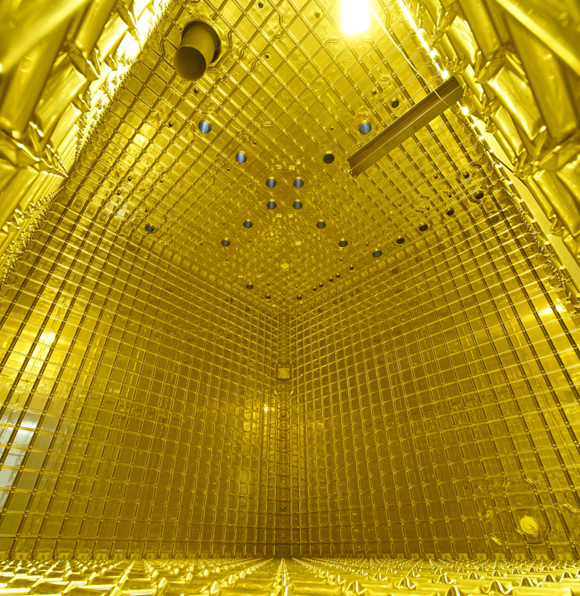 A closeup photo of the DUNE international neutrino experiment interior at Fermilab.