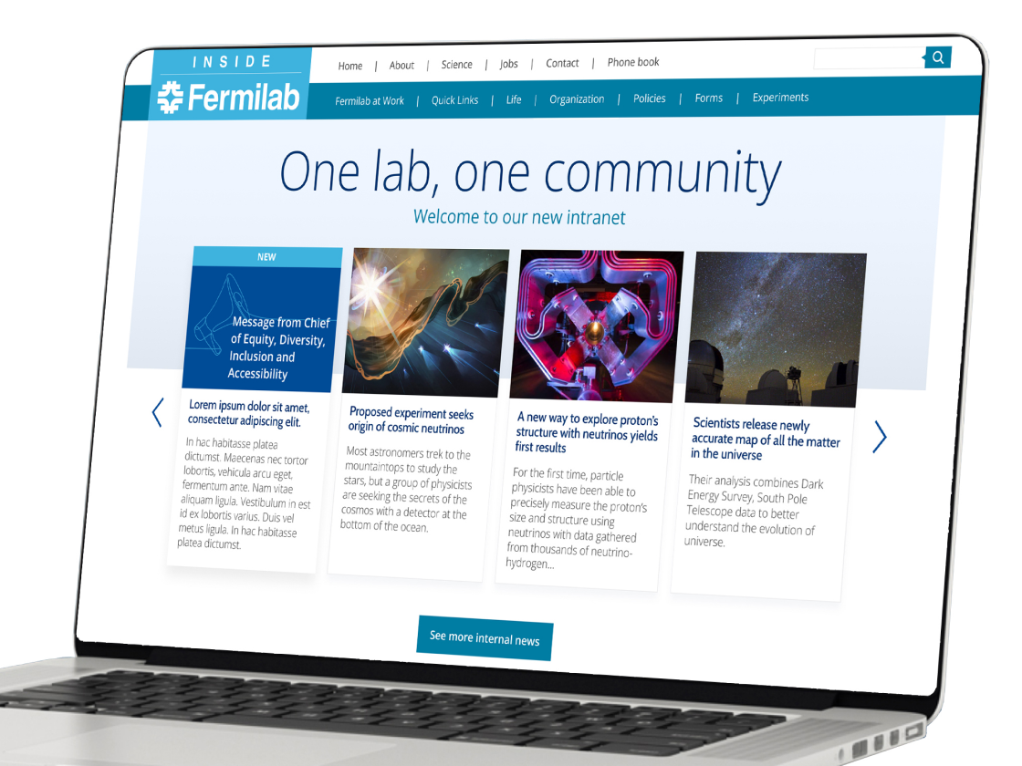 A stylized image of a laptop depicting the Inside Fermilab homepage.