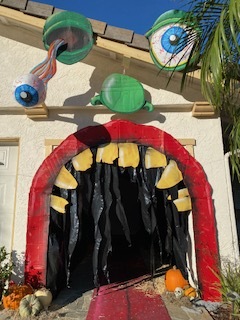 Halloween decor front stairs