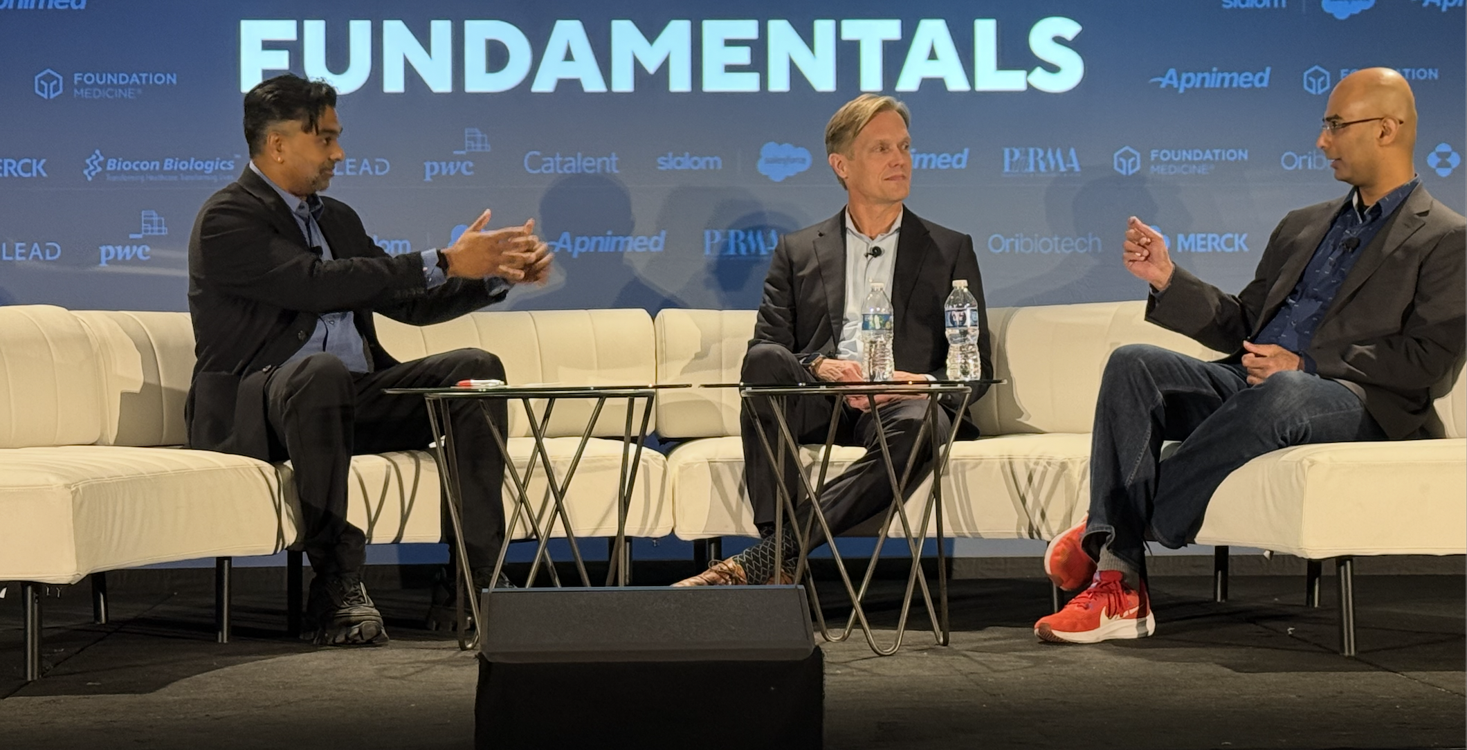 Arsalan Arif (Endpoints News), Patrick Loerch (Gilead), and Siddhartha Bhattacharya (PwC) debate the future of AI in healthcare during an Endpoints News panel at JPM.